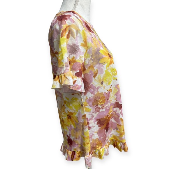 Greige Boutique Yellow/Pink Floral Print Ruffled Blouse Top NWT - Picture 4 of 9